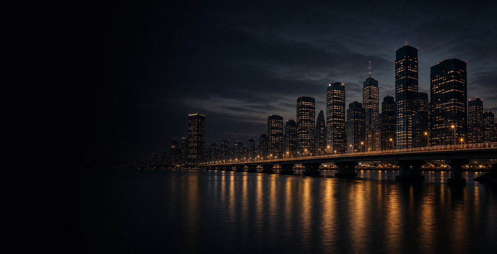 夜景の都市と橋を望む風景